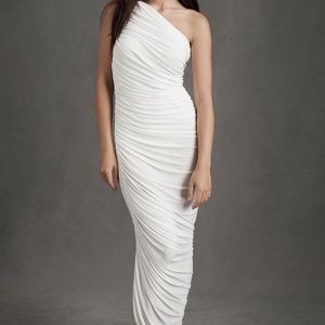 Norma Kamali Diana One-Shoulder Ruched Midi Dress in White